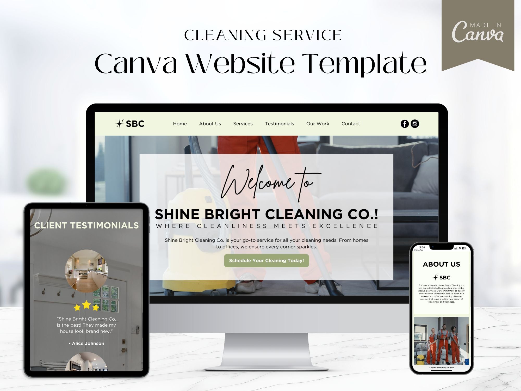 Cleaning Service Canva Site - User-friendly template for showcasing cleaning services.
