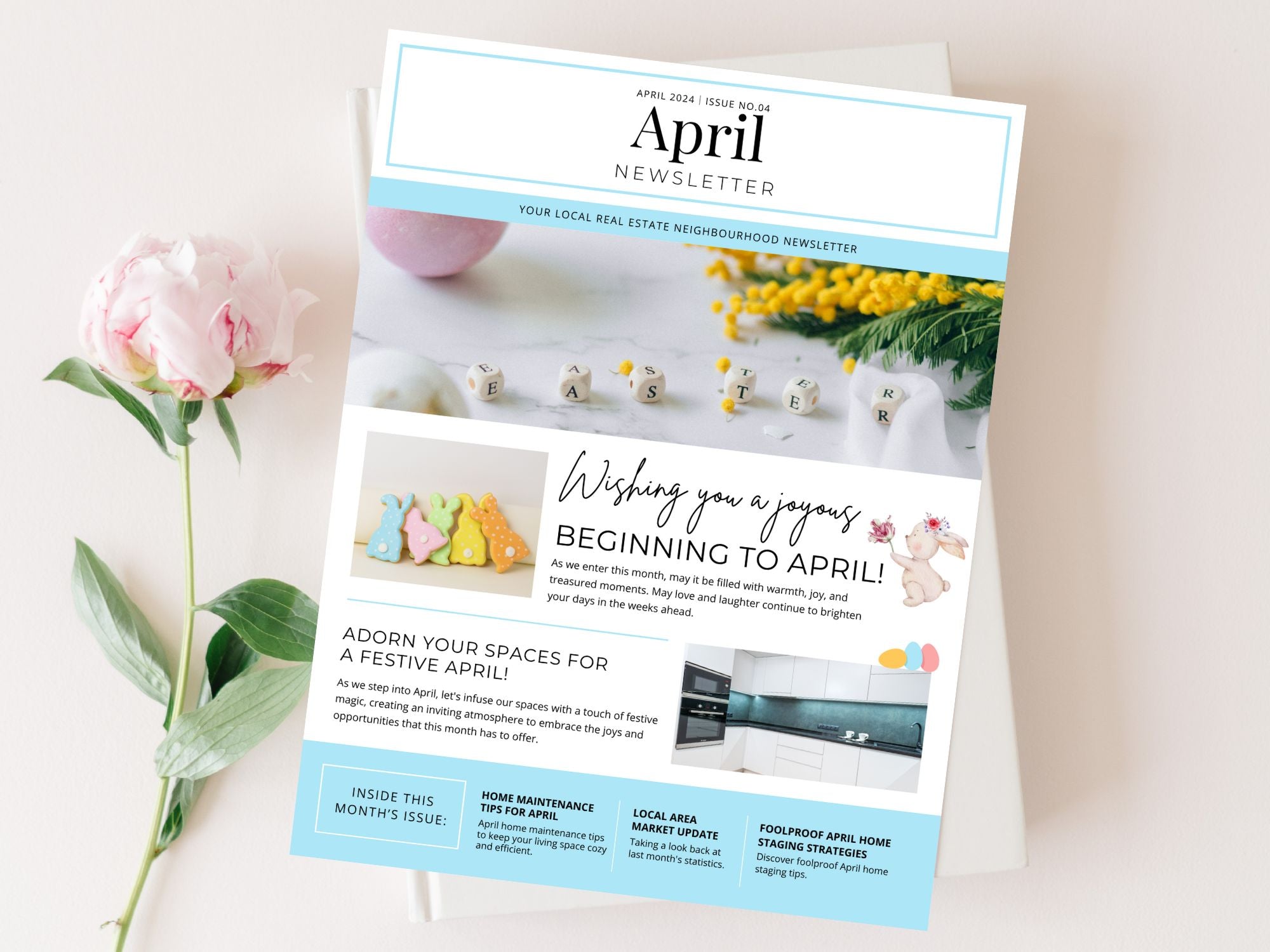 Minimal April Newsletter 2024 - Clean and modern real estate newsletter template for impactful communication.