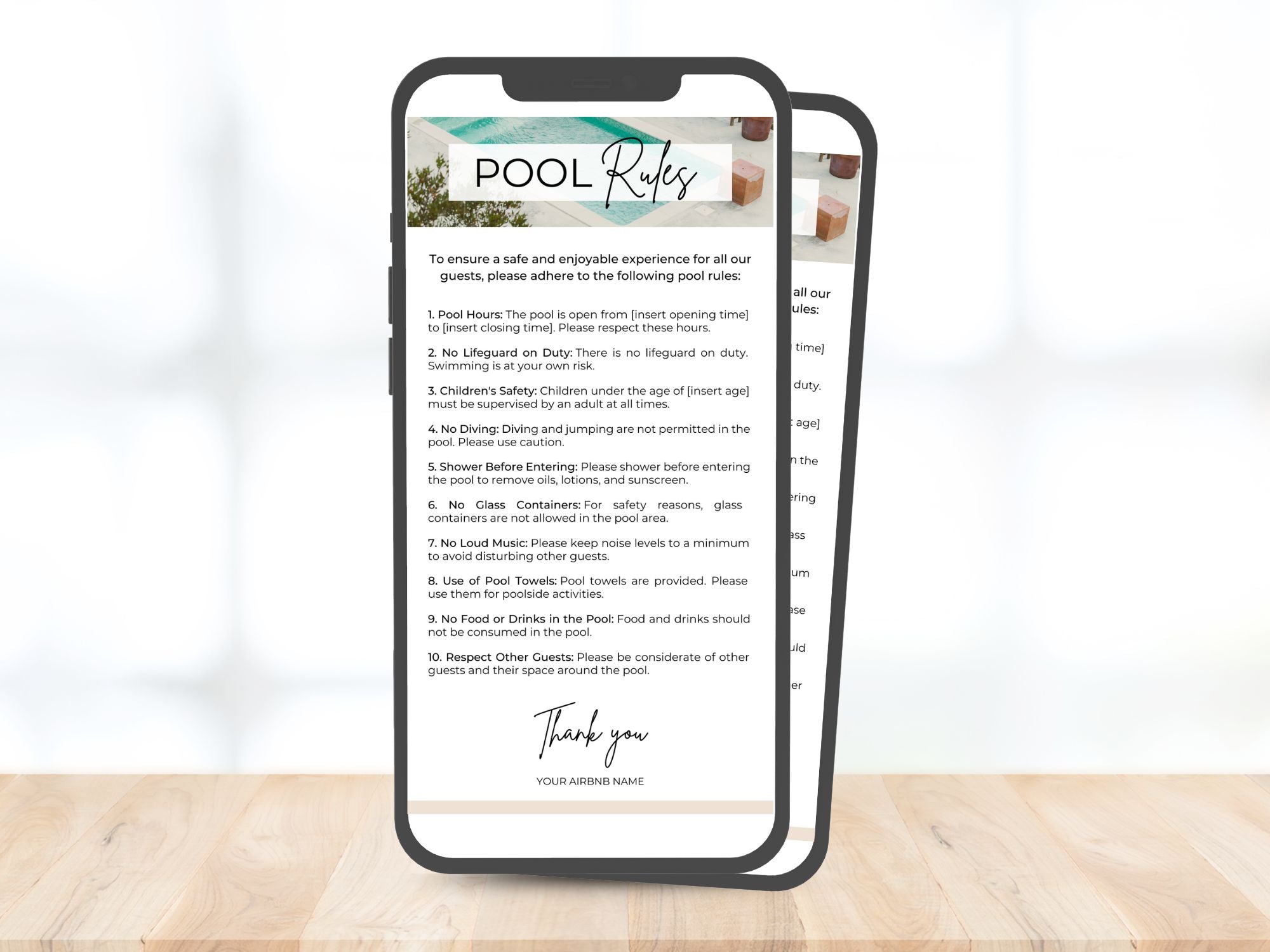 Textable Pool Rules Sign - Editable and digital vacation rental pool rules for seamless guest communication.