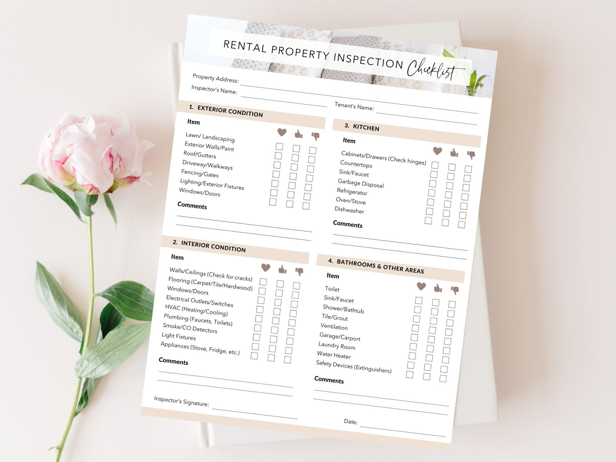 Rental Property Inspection Checklist for landlords and property managers to assess property condition.
