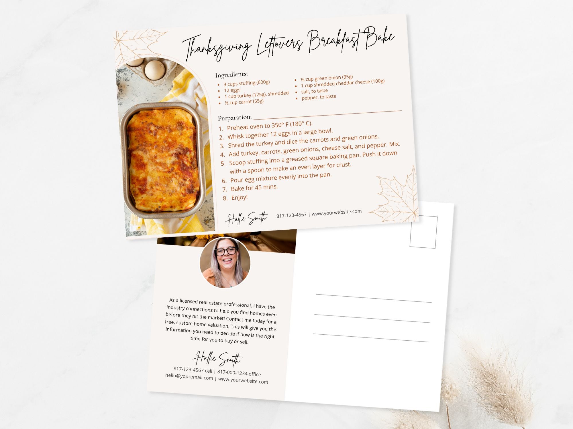 Real Estate Thanksgiving Recipe Postcard - Beautifully crafted postcard featuring a delightful Thanksgiving recipe for expressing gratitude and connecting with clients during the festive season.