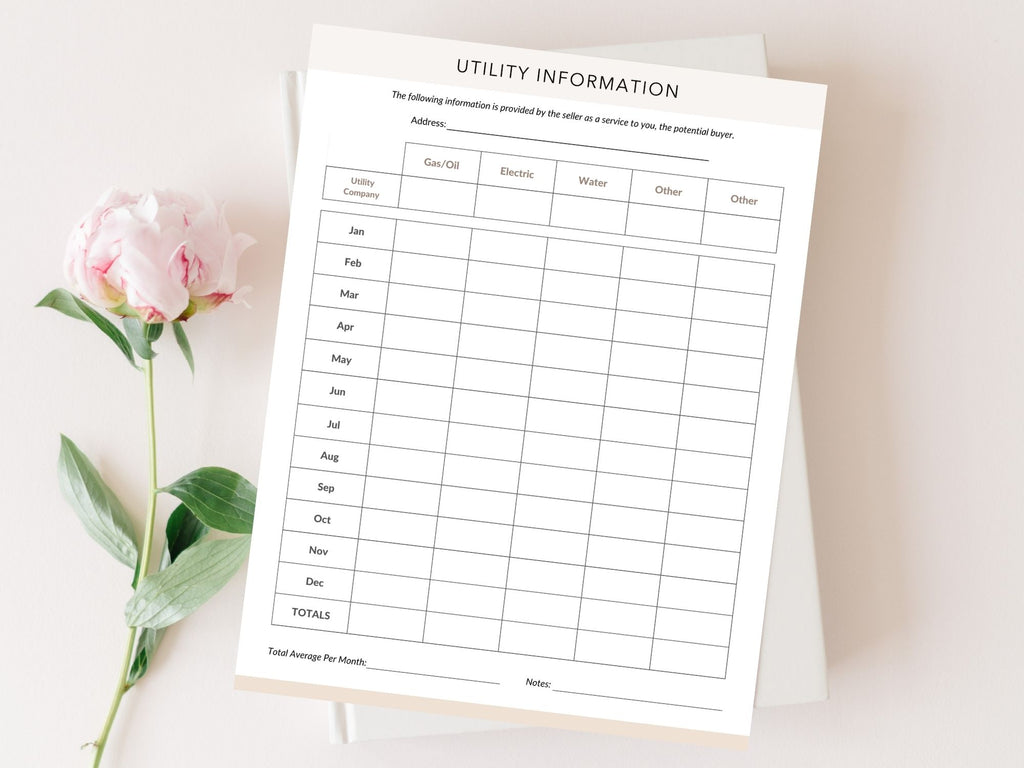 Real Estate Utility Information Sheet - Editable template for streamlining utility information and ensuring a smooth transition for new homeowners in the real estate journey.