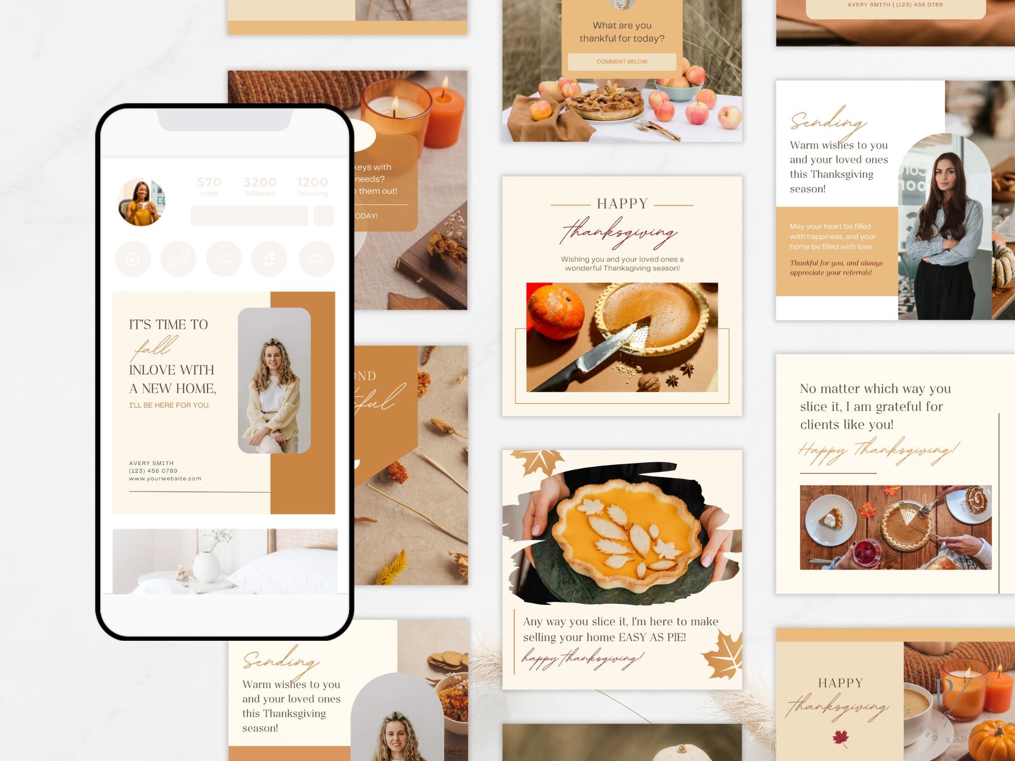 Real Estate Thanksgiving Social Media Posts - Professionally designed posts for expressing gratitude, sharing seasonal updates, and engaging with your audience in the spirit of the Thanksgiving holiday season.