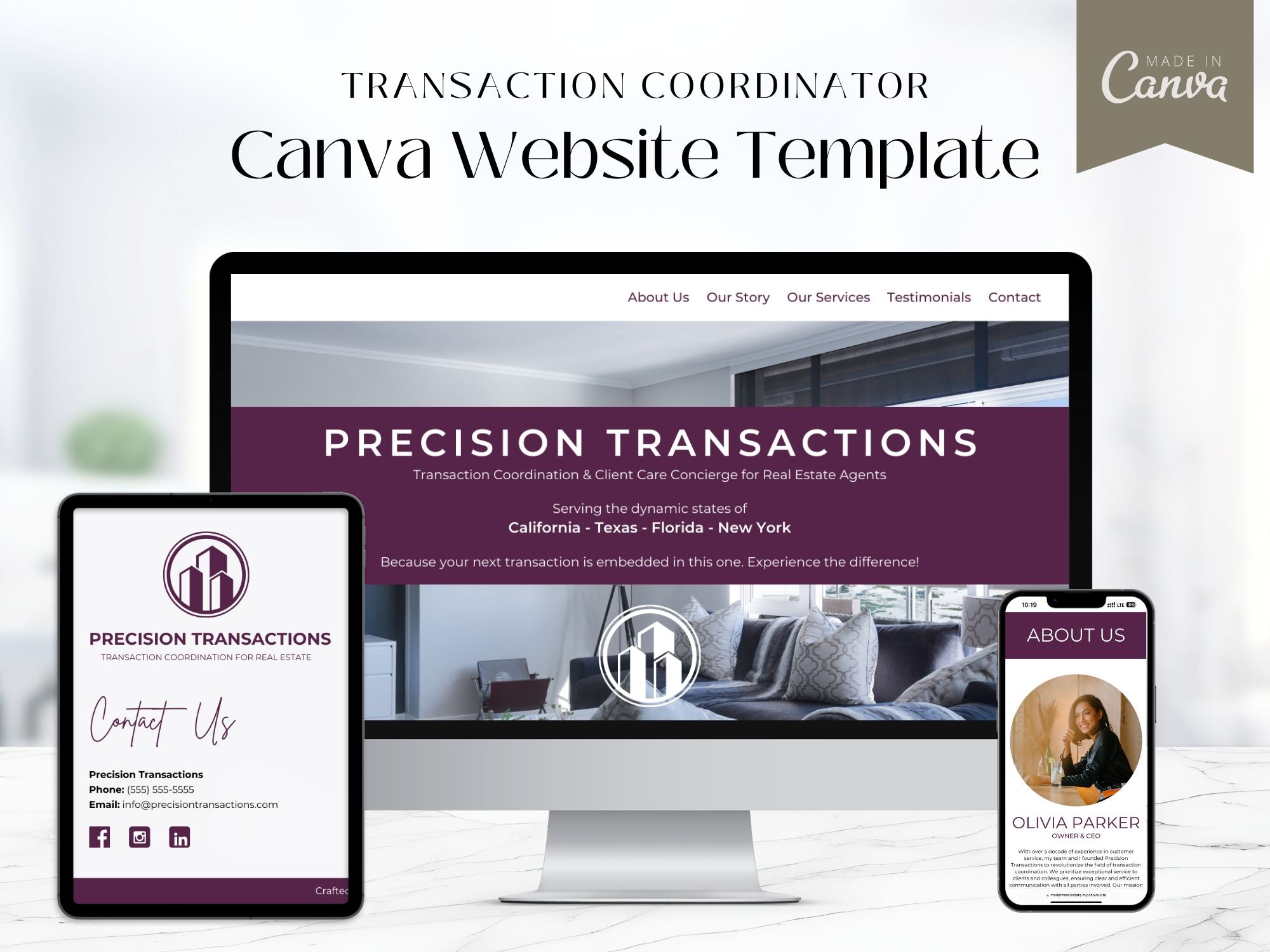  Transaction Coordinator Canva Site Vol 01- Professional template for managing real estate  transactions.