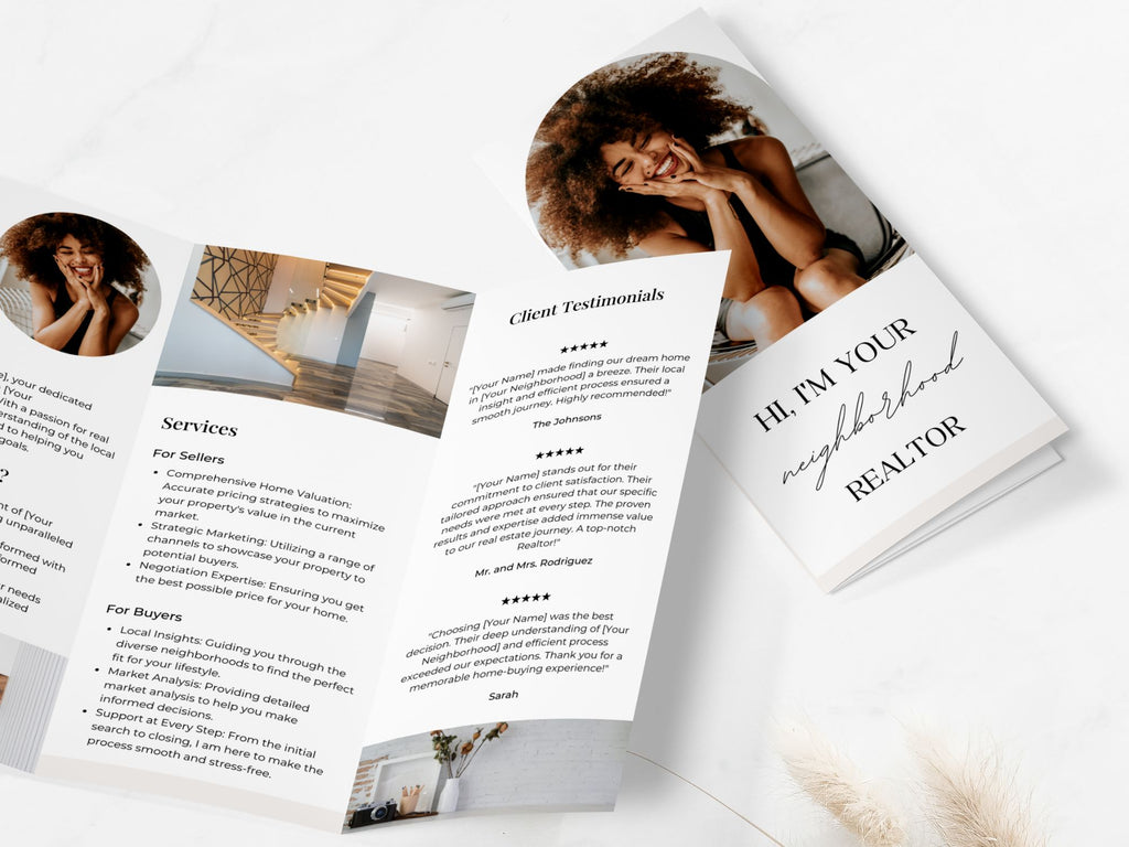 Your Neighborhood Realtor Brochure - Beige - Professionally designed real estate brochure introducing personalized services in the neighborhood.
