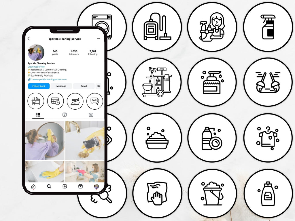 Black Outline Cleaning Instagram Highlight Covers