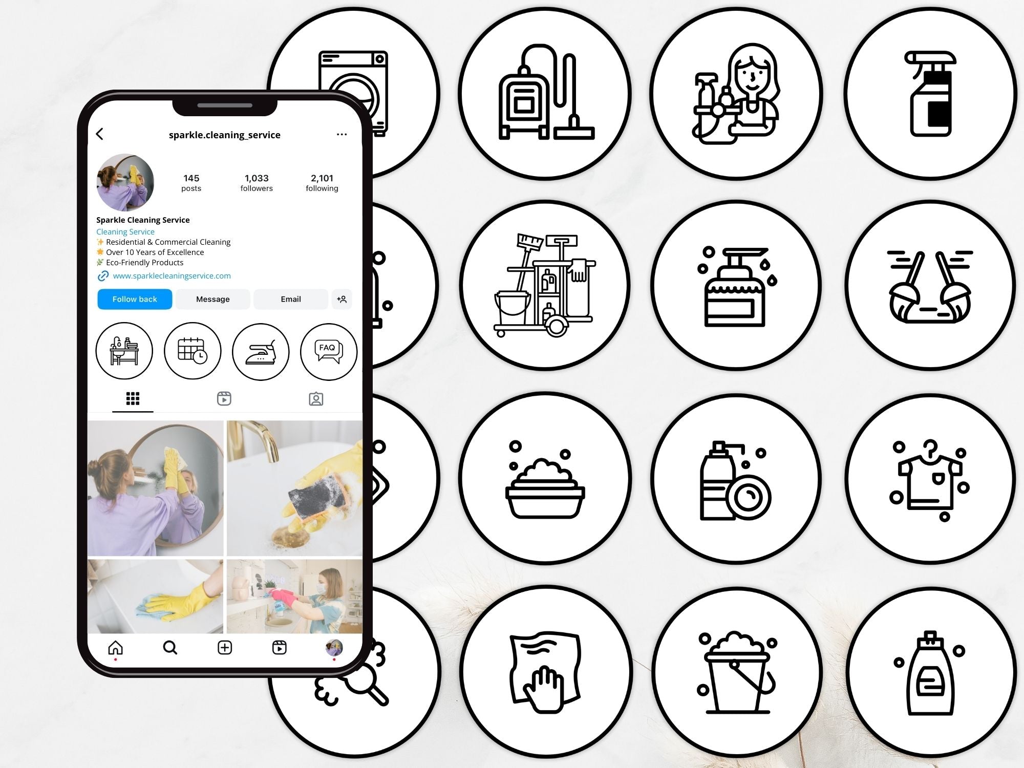 Black Outline Cleaning Instagram Highlight Covers
