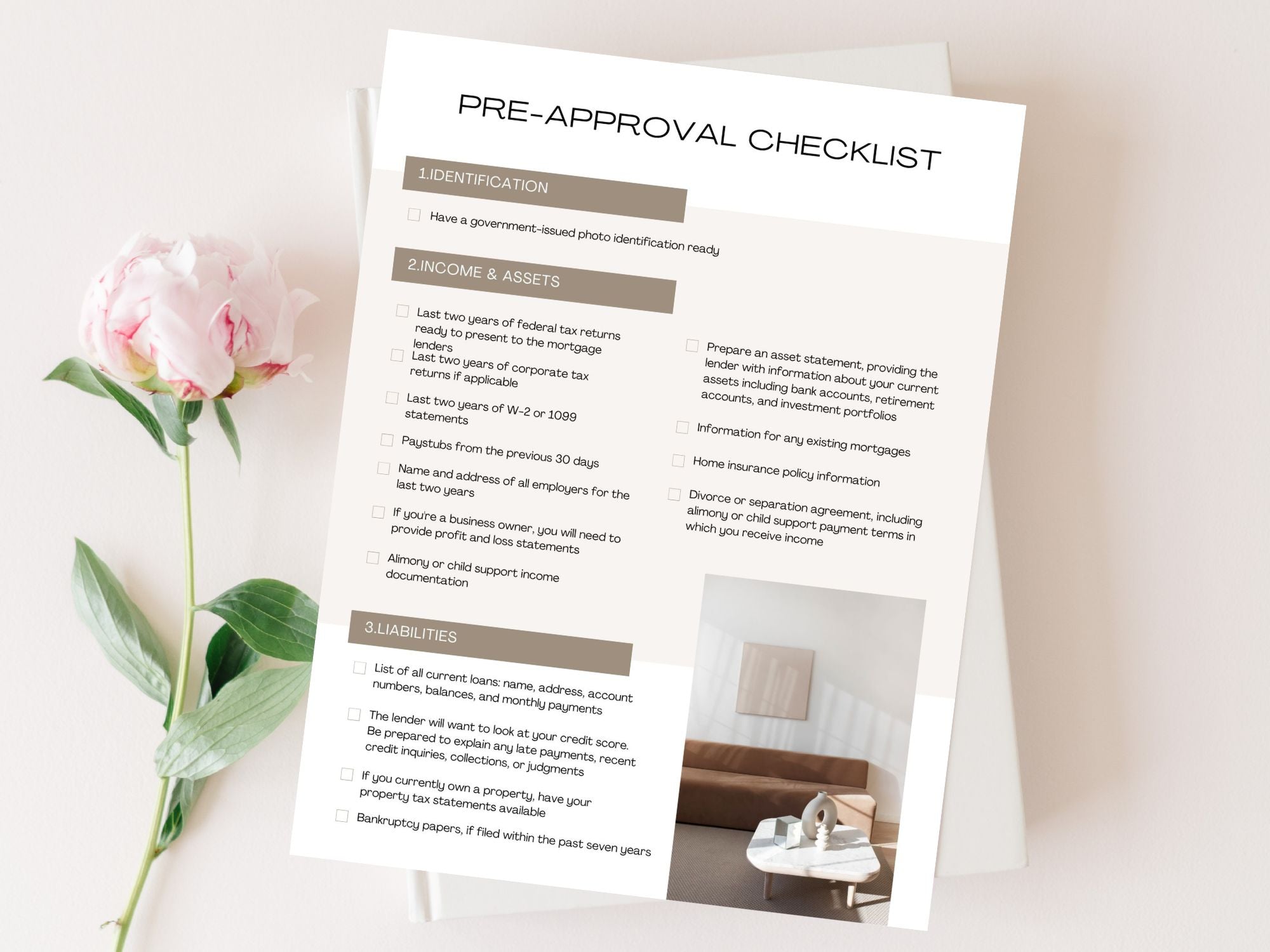 Real Estate Luxury Pre-Approval Checklist - Refined guide for a seamless pre-approval process in the luxury real estate market.