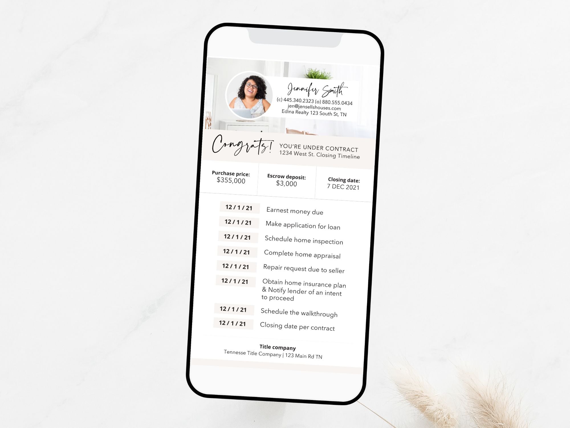 Real Estate Textable Under Contract Timeline - Convenient digital timeline for real estate professionals to share key milestones and enhance communication during the under-contract phase.