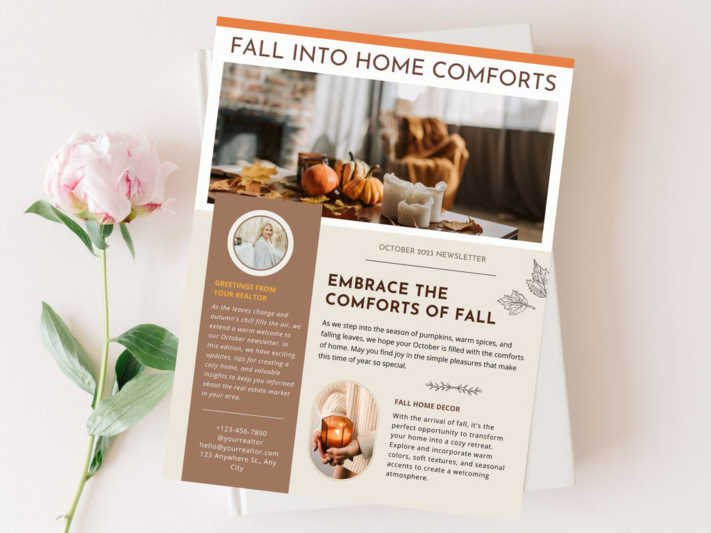 Real Estate Modern Newsletter 2023 - Sleek and modern newsletter template for delivering important updates, expressing seasonal greetings, and maintaining a professional connection with your real estate audience during the month of October.
