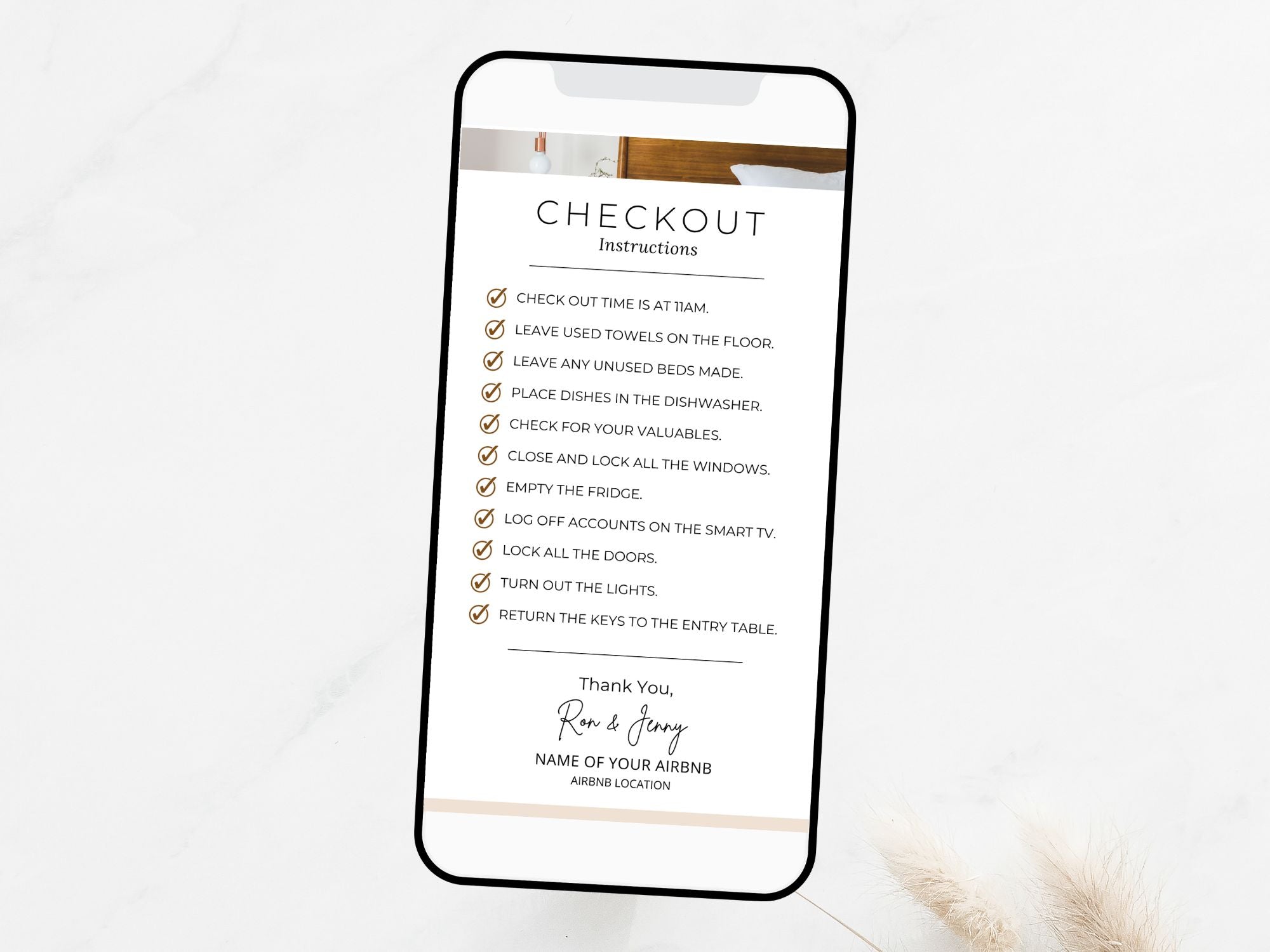 Textable Airbnb Checkout Instructions - Editable and digital template for providing clear guidance for a hassle-free departure in your vacation rental.