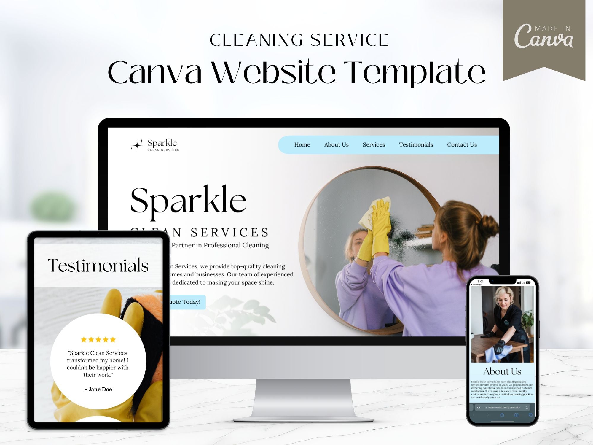 Sparkle Cleaning Service Canva Site - User-friendly template for showcasing cleaning services.