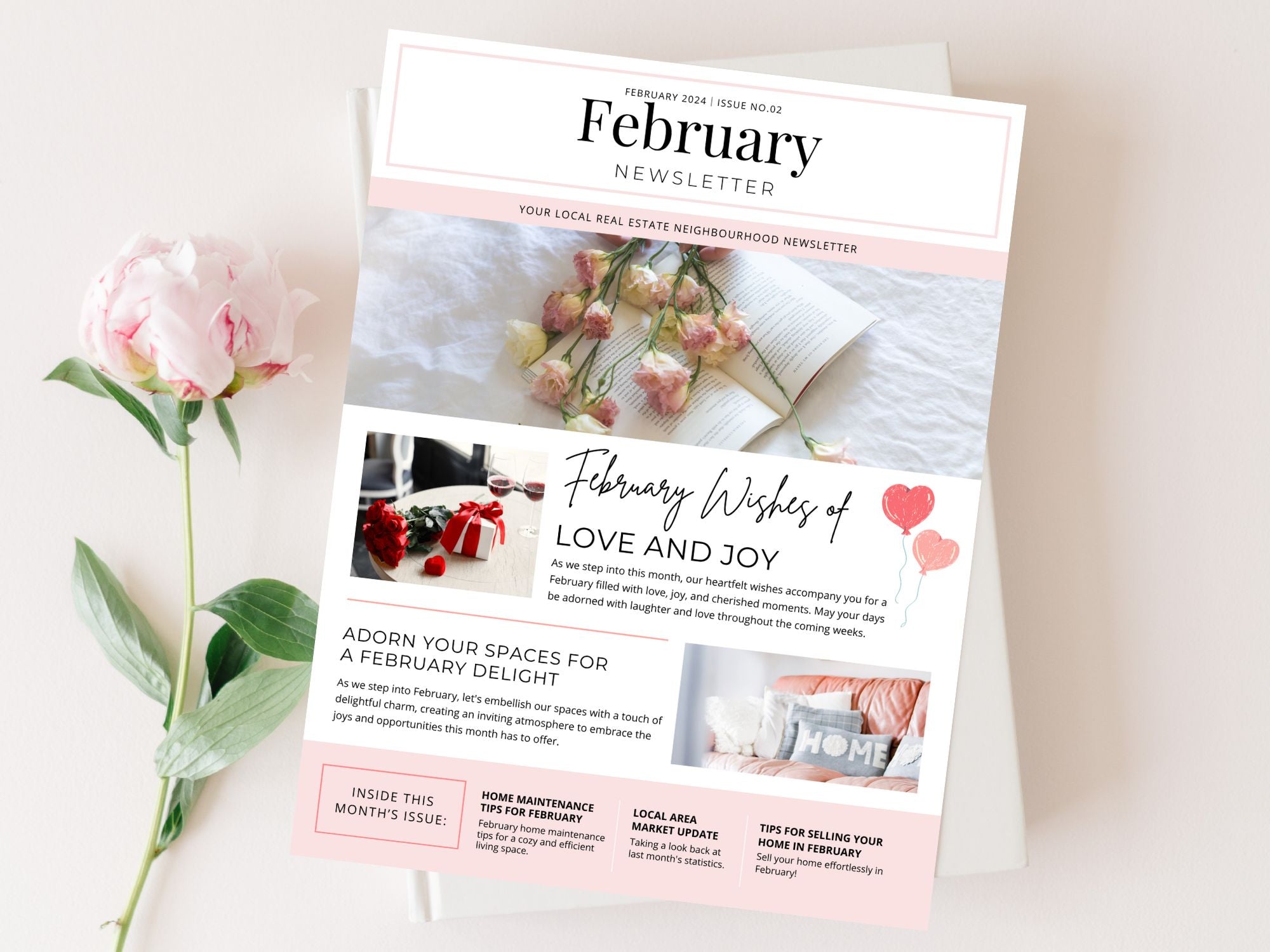 Minimal February Newsletter 2024 - Professionally designed real estate newsletter template with a clean and modern aesthetic.