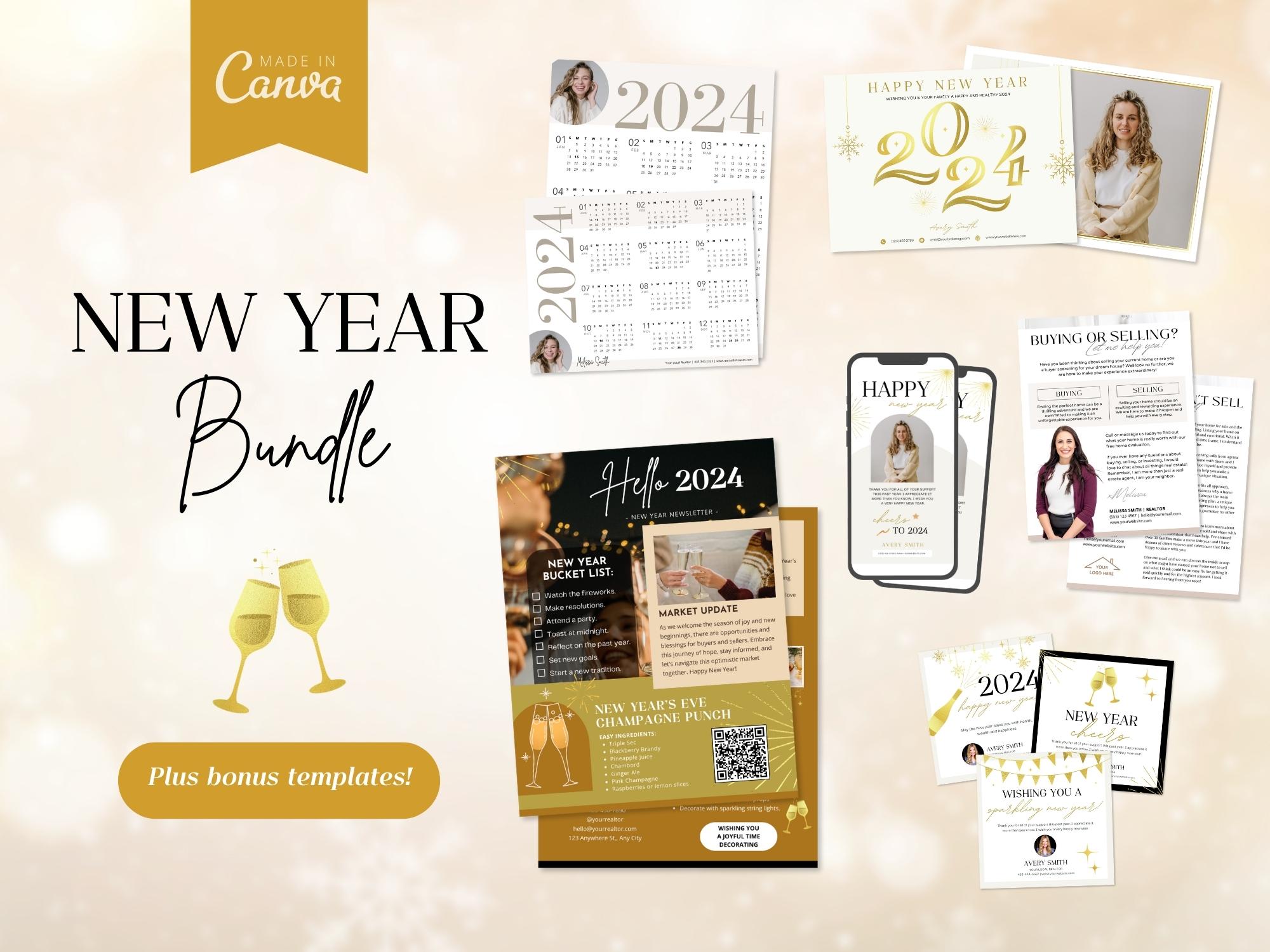 Real Estate New Year Bundle: Elevate Your Marketing with Professional Templates for a Memorable New Year Connection.