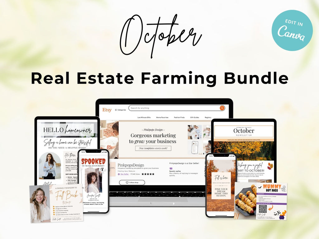 October Farming Bundle with real estate marketing templates for community engagement and outreach.