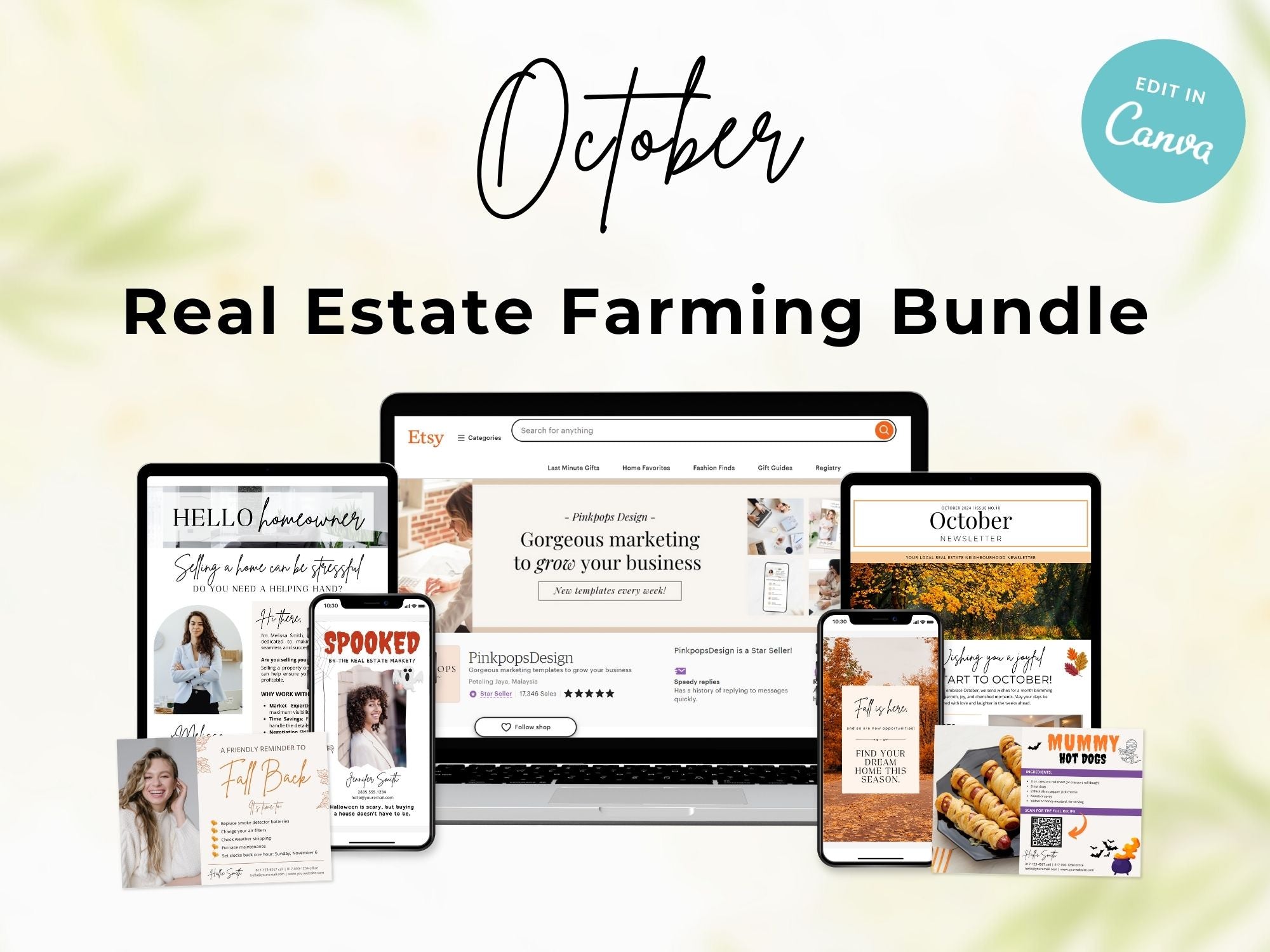 October Farming Bundle with real estate marketing templates for community engagement and outreach.