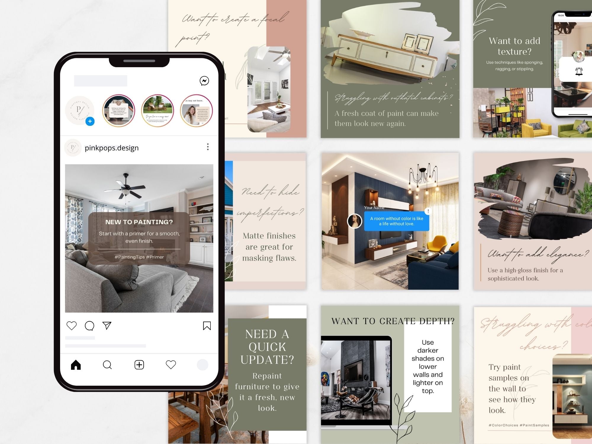 50 Paint Tips Instagram Posts Vol 01 - Vibrant templates offering essential painting advice.