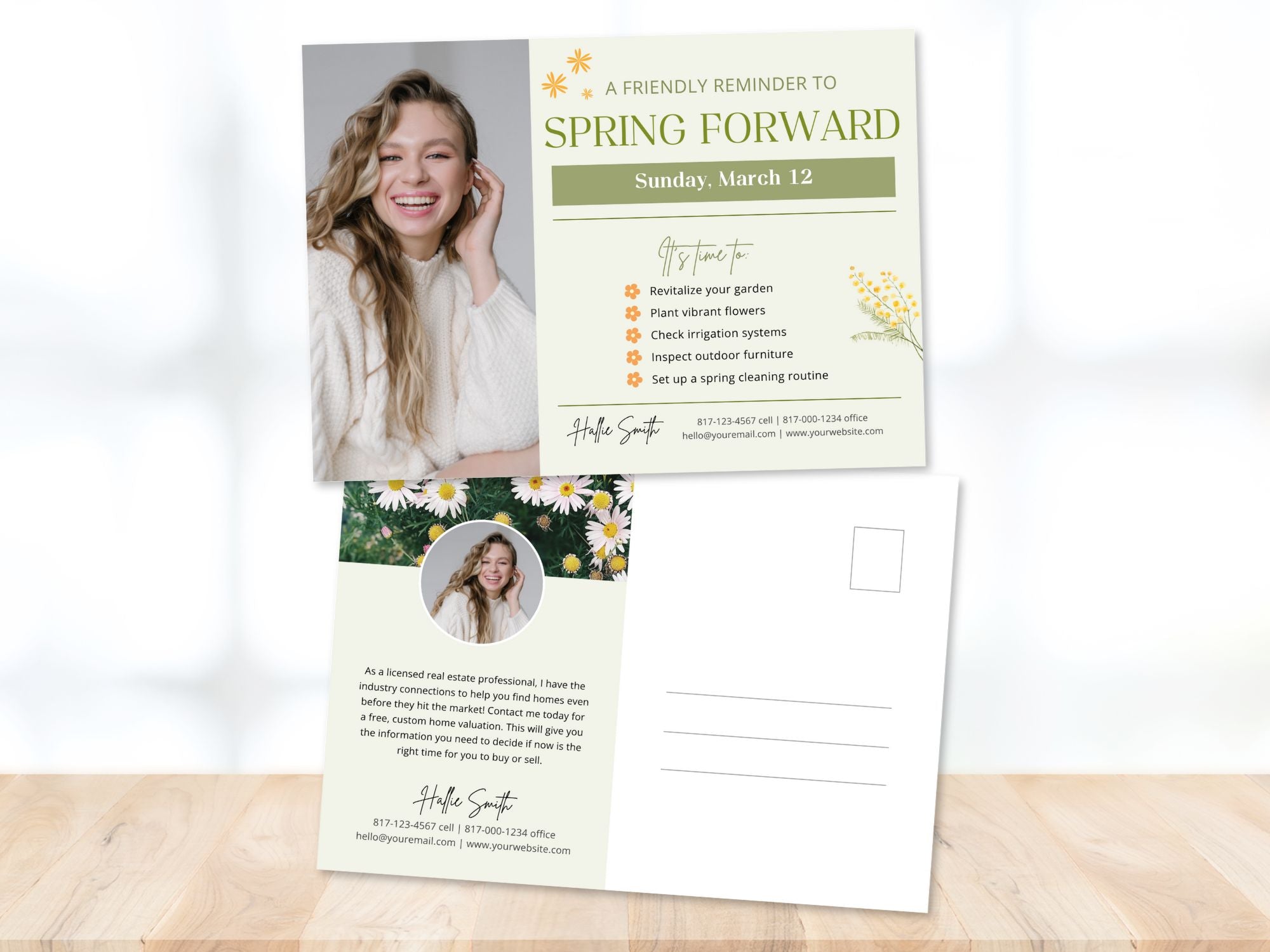 Spring Forward Reminder Postcard - Professionally designed real estate postcard for a timely reminder of daylight saving time.