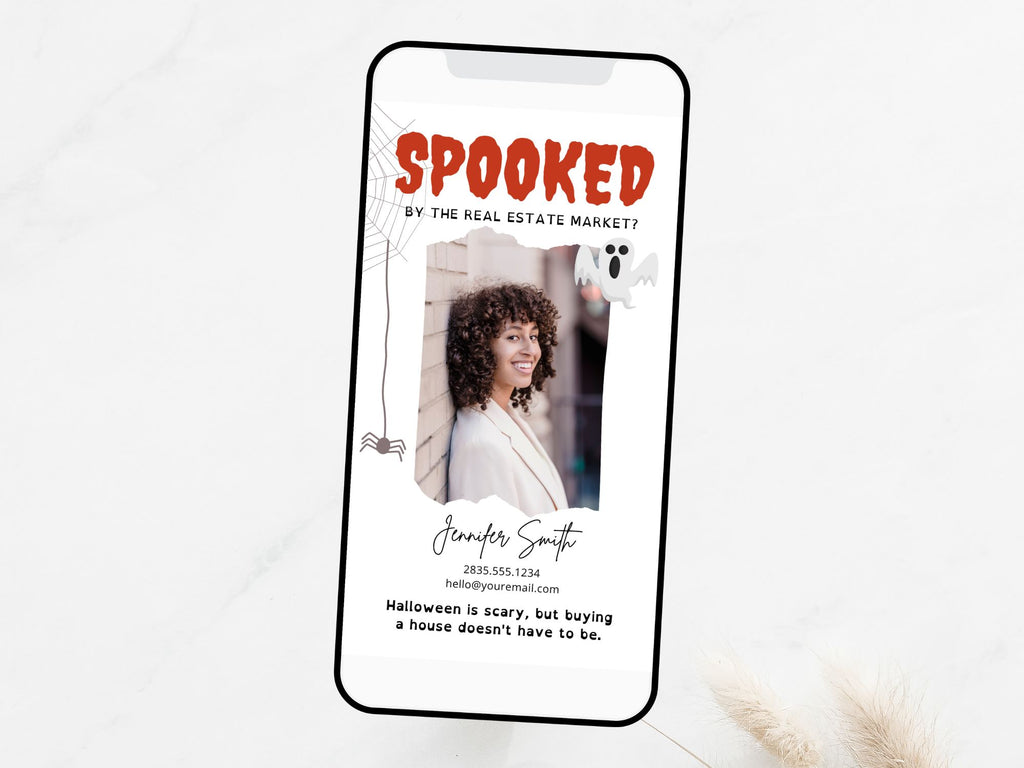 Real Estate Spooked Digital Halloween Card - Digital card adding a touch of Halloween fun to client communications for a unique and engaging way to express seasonal wishes during the spooky season.