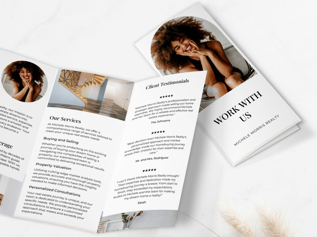 "Why Work With Us" Trifold Brochure - Beige - Professionally designed real estate brochure showcasing the advantages of choosing our services.