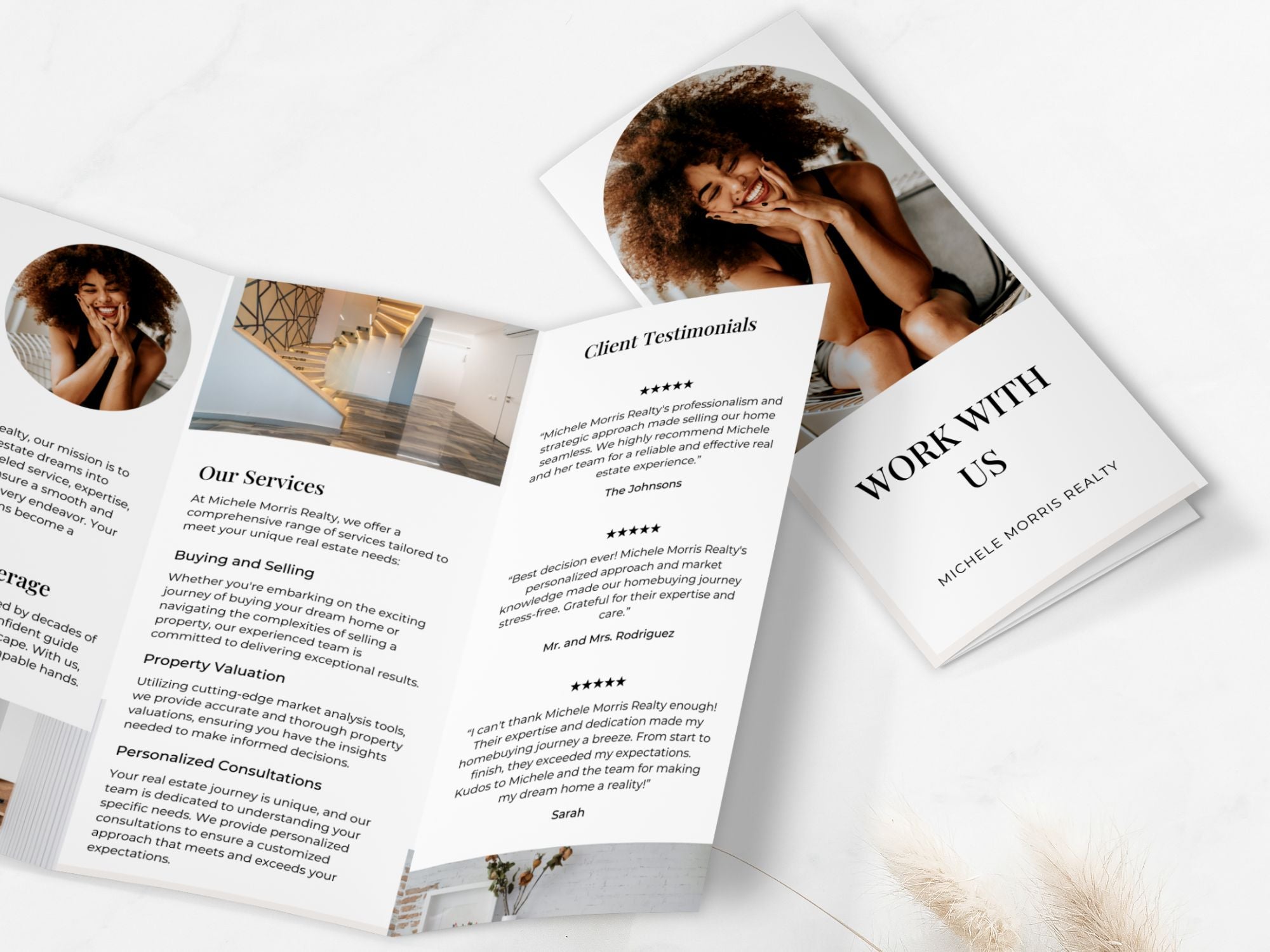 "Why Work With Us" Trifold Brochure - Beige - Professionally designed real estate brochure showcasing the advantages of choosing our services.