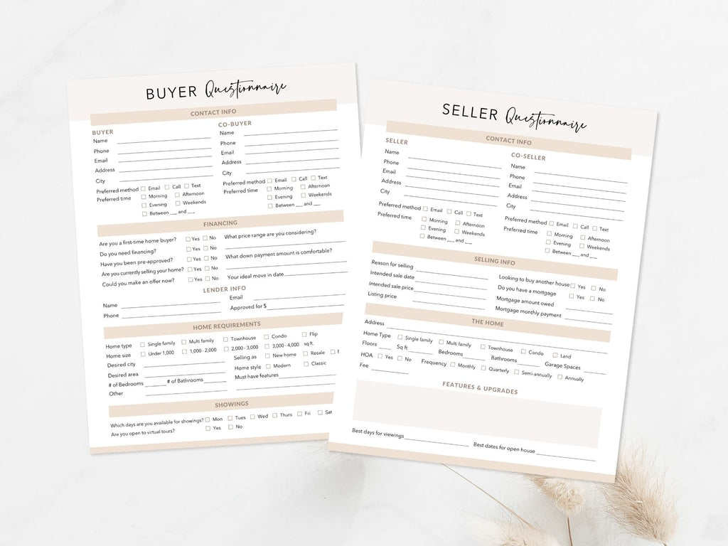 Real Estate Buyer & Seller Questionnaire - Editable template for enhancing client communication and ensuring a well-informed and organized real estate transaction process.