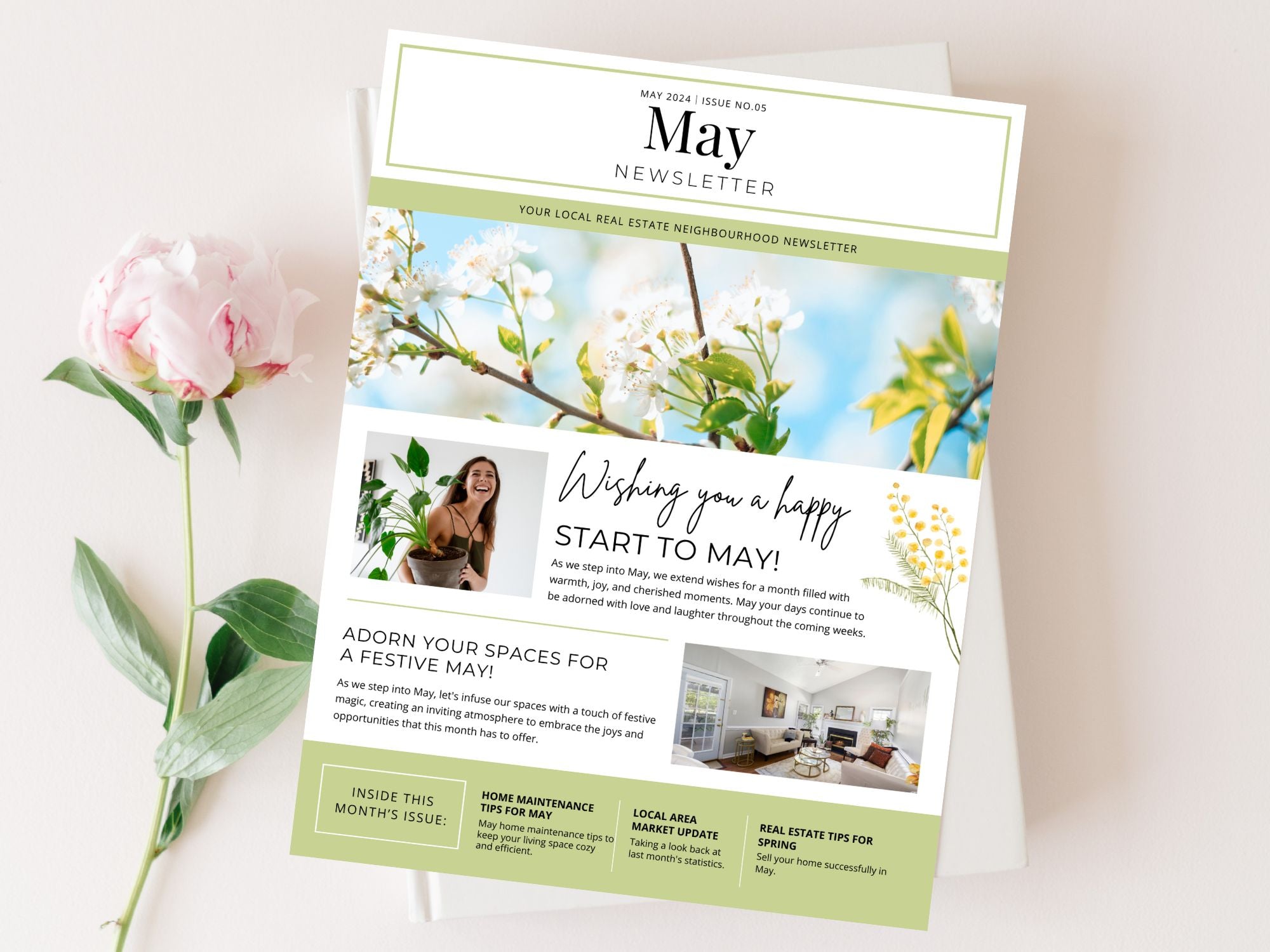 Minimal May Newsletter 2024 - Clean and modern real estate newsletter template for impactful communication.