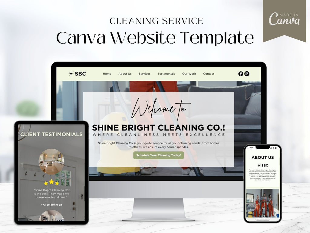 Cleaning Service Canva Site - User-friendly template for showcasing cleaning services.