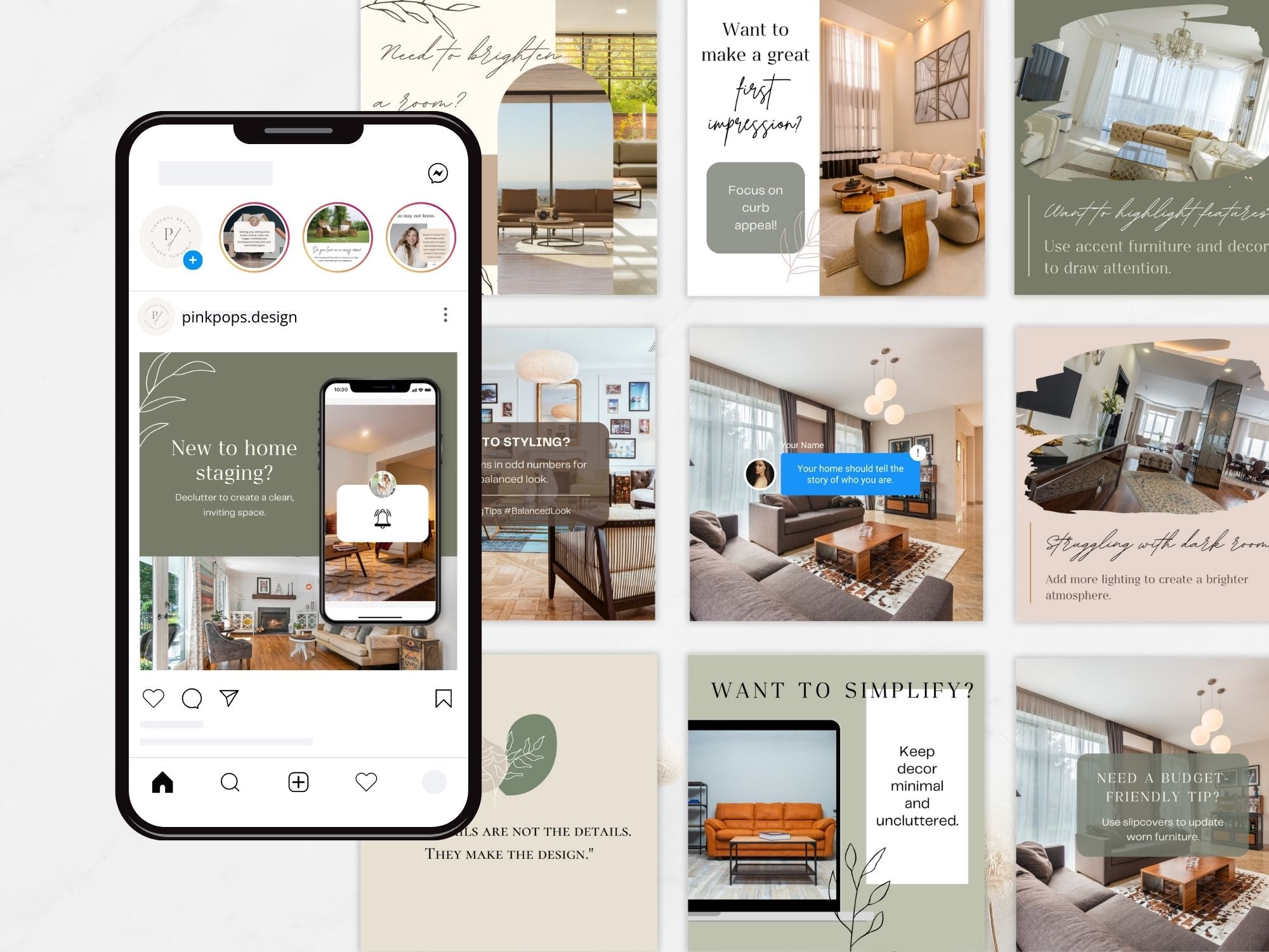 50 Home Staging Tips Instagram Posts - Professionally crafted templates offering essential home staging advice.