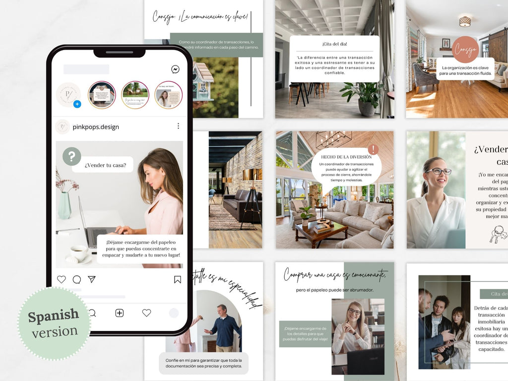  Spanish Transaction Coordinator Instagram Posts- Essential transaction tips templates for  Spanish-speaking clients.
