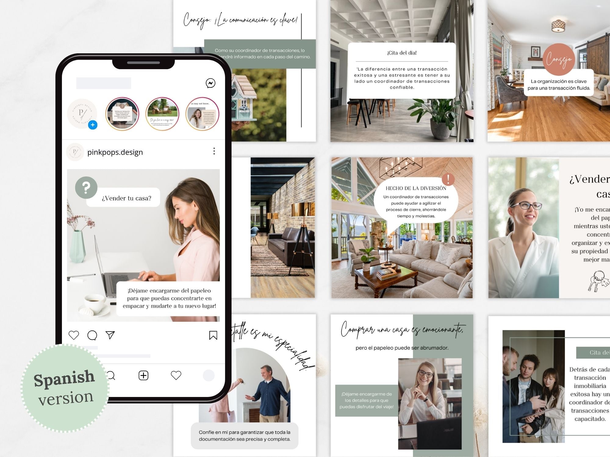  Spanish Transaction Coordinator Instagram Posts- Essential transaction tips templates for  Spanish-speaking clients.