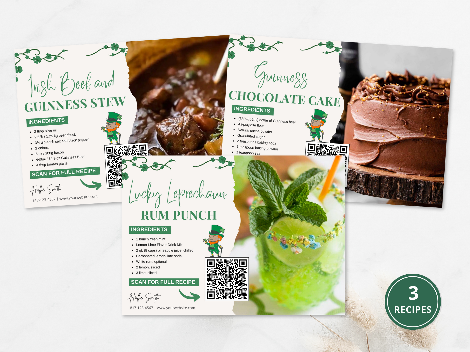 St. Patrick's Recipe Postcard Bundle - Charming and professionally designed postcards featuring delightful St. Patrick's Day recipes.