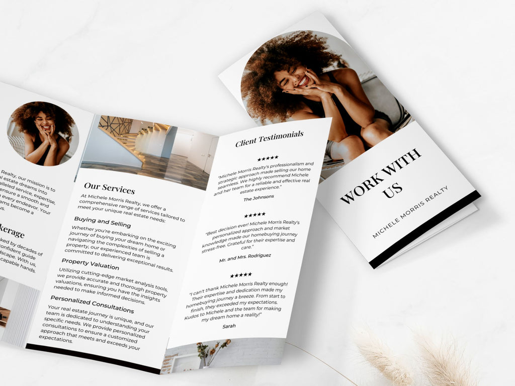 Why Work With Us Trifold Brochure - Black - Professionally designed real estate brochure showcasing the advantages of choosing our services.