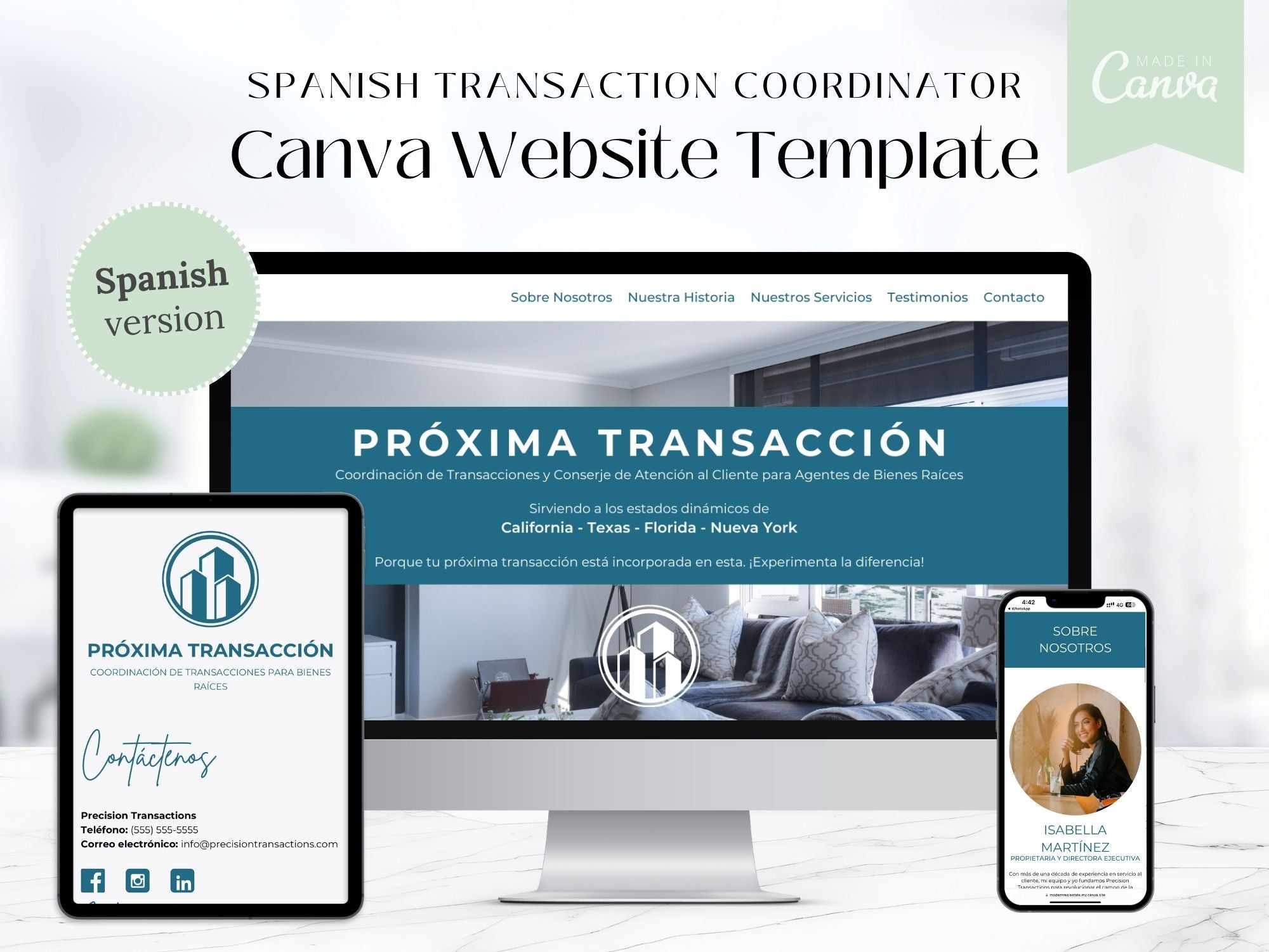  Spanish Transaction Coordinator Canva Site Vol 01- Efficient site template for managing real  estate transactions.