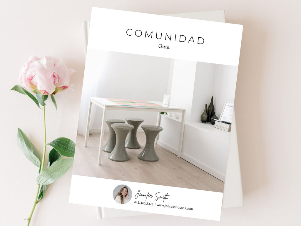 Minimal Spanish community guide offering essential insights for homebuyers.
