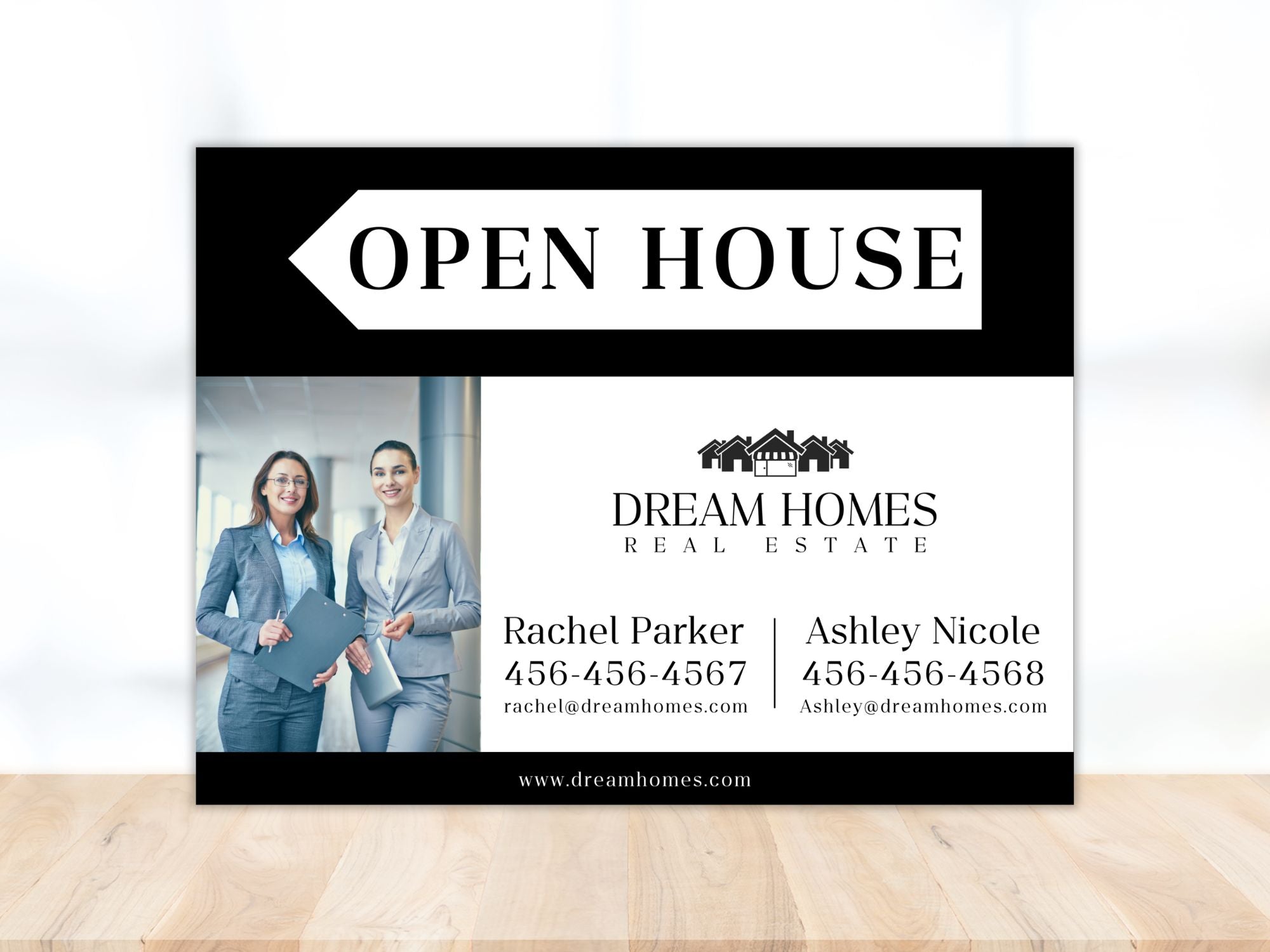 Black Multiple Agents Open House Sign (18 x 24)- Sleek and durable sign for promoting open  houses with multiple agents.
