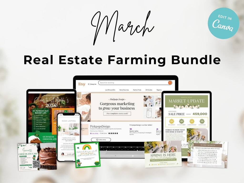 March Farming Bundle - Comprehensive tools for real estate farming and community engagement in March.