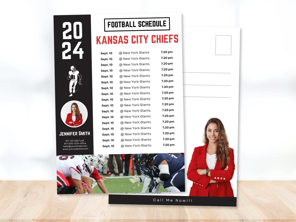 Football Schedule Postcard Vol 02 featuring a vibrant design for real estate professionals to
engage clients during football season.