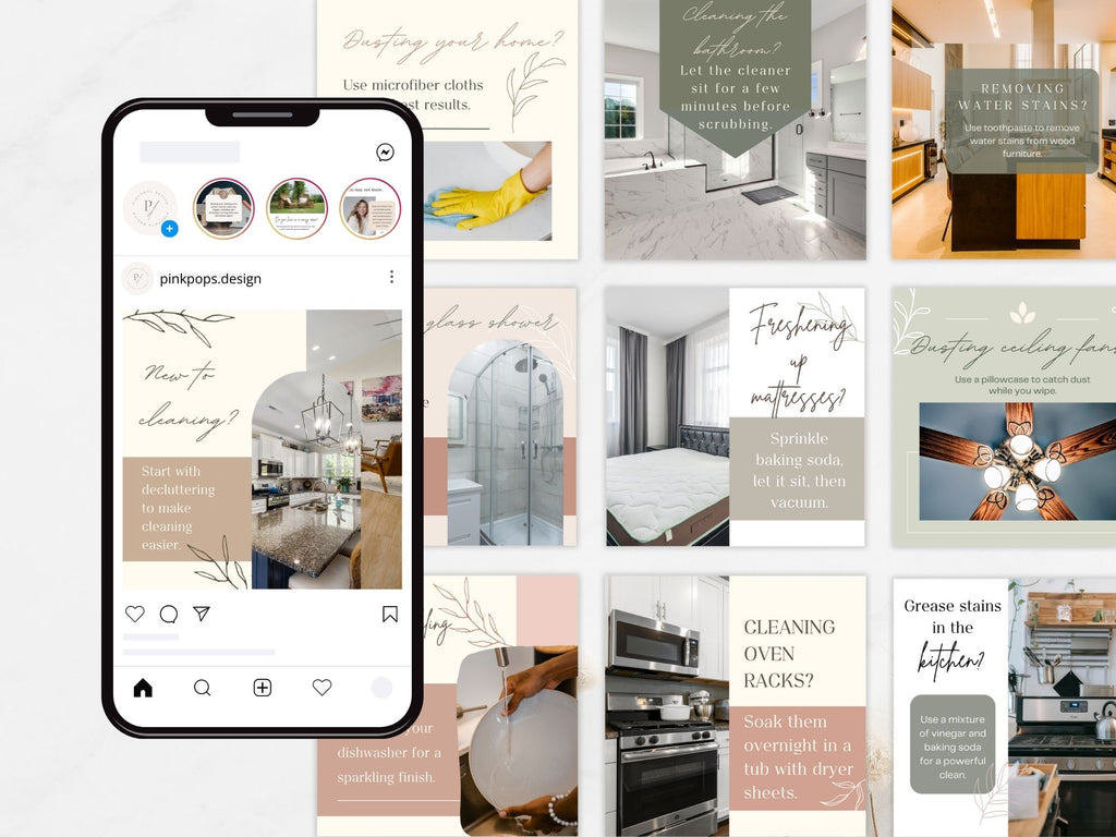 50 Cleaning Tips Instagram Posts Vol 01 - Visually appealing templates with practical cleaning  tips.