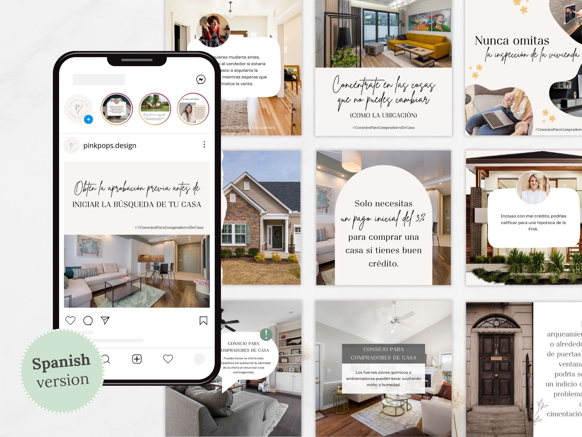  Spanish Buyer and Seller Tips Instagram Posts- Real estate tips templates for  Spanish-speaking clients.