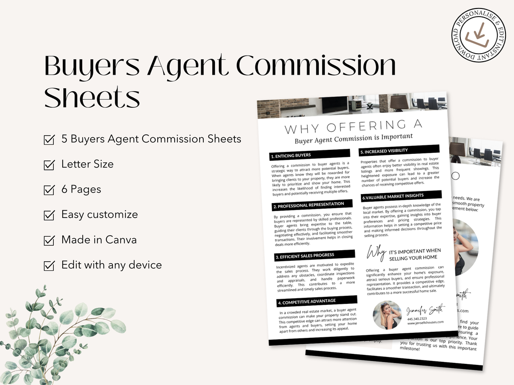 Buyers Agent Commission Sheets Vol 01 - Comprehensive documents including buyer
agreement, commission explanations, and compensation packages.
