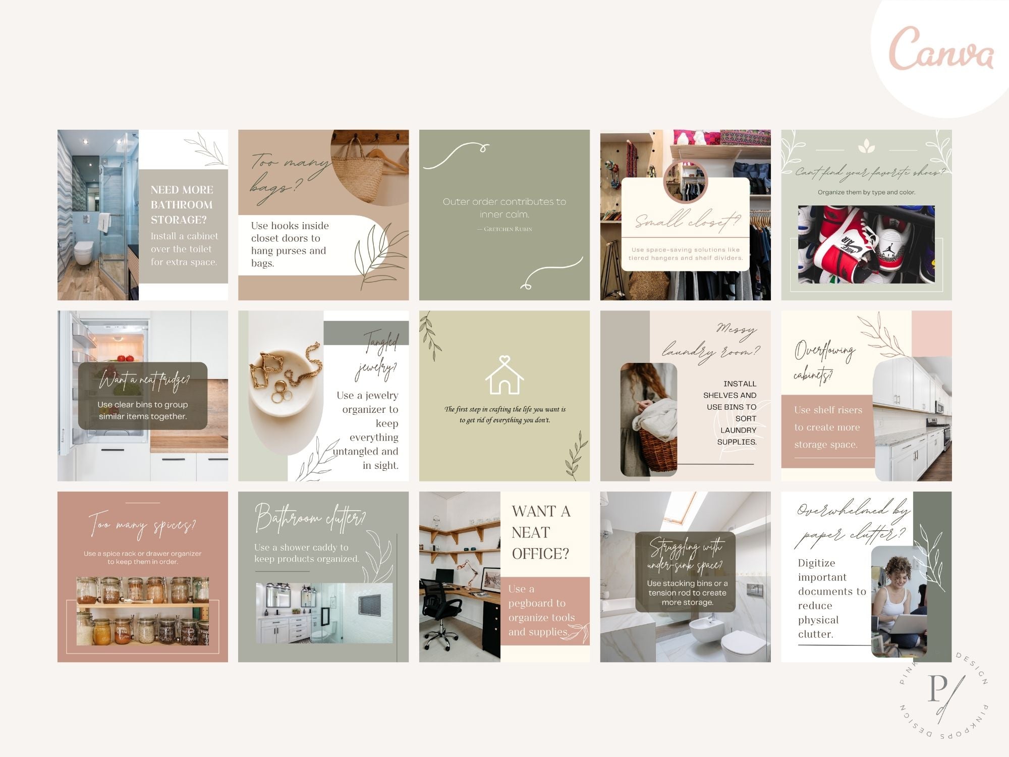 50 Organizing Tips Instagram Post Vol 01 - Beautifully designed templates with practical  organizing tips.