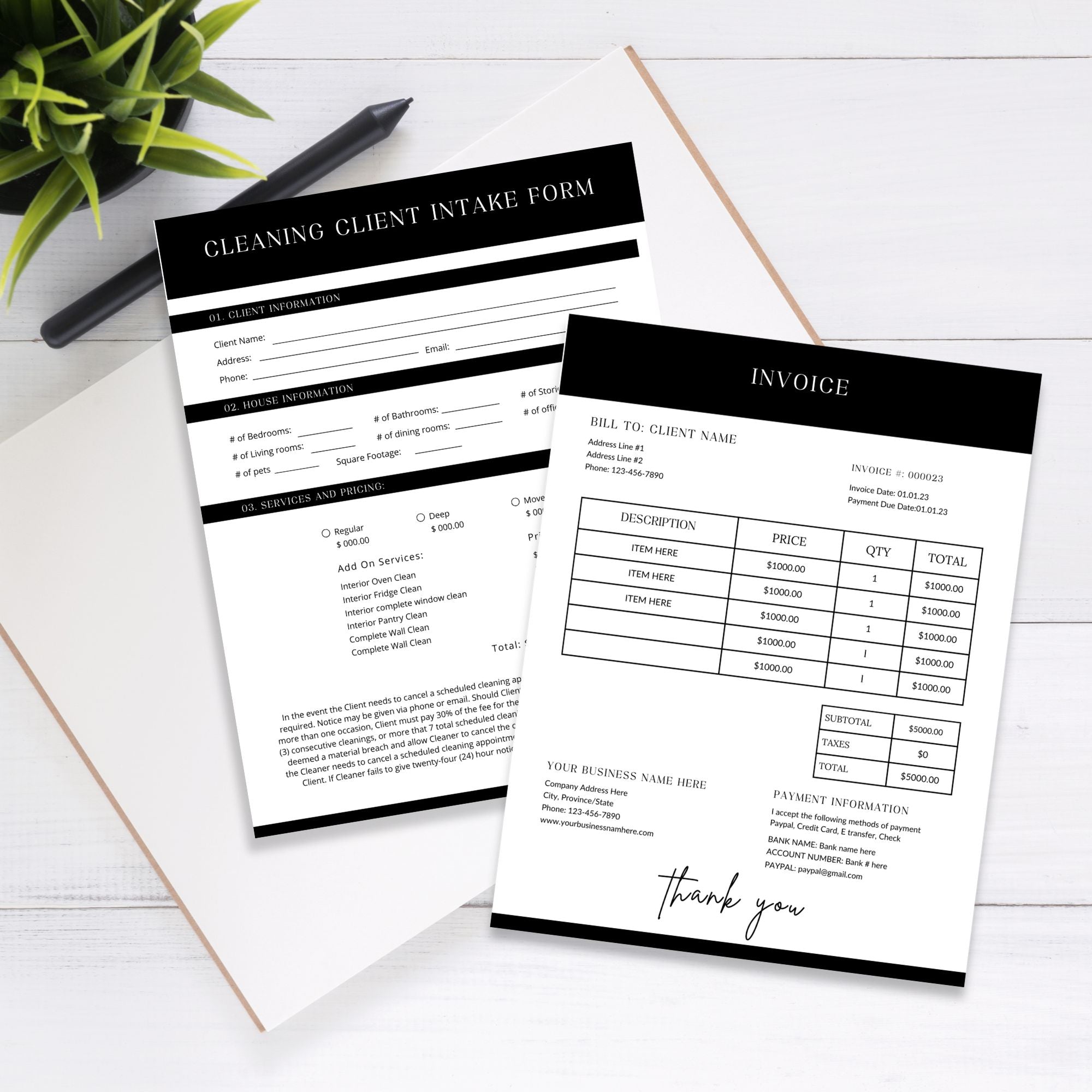 Black Cleaning Services Form Bundle