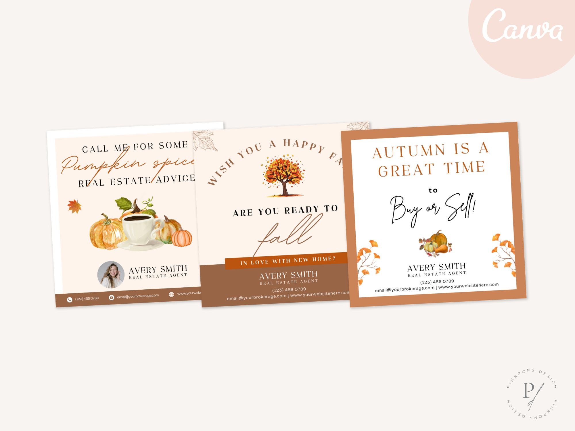 Autumn-themed pop by tags for real estate marketing and client gifts.