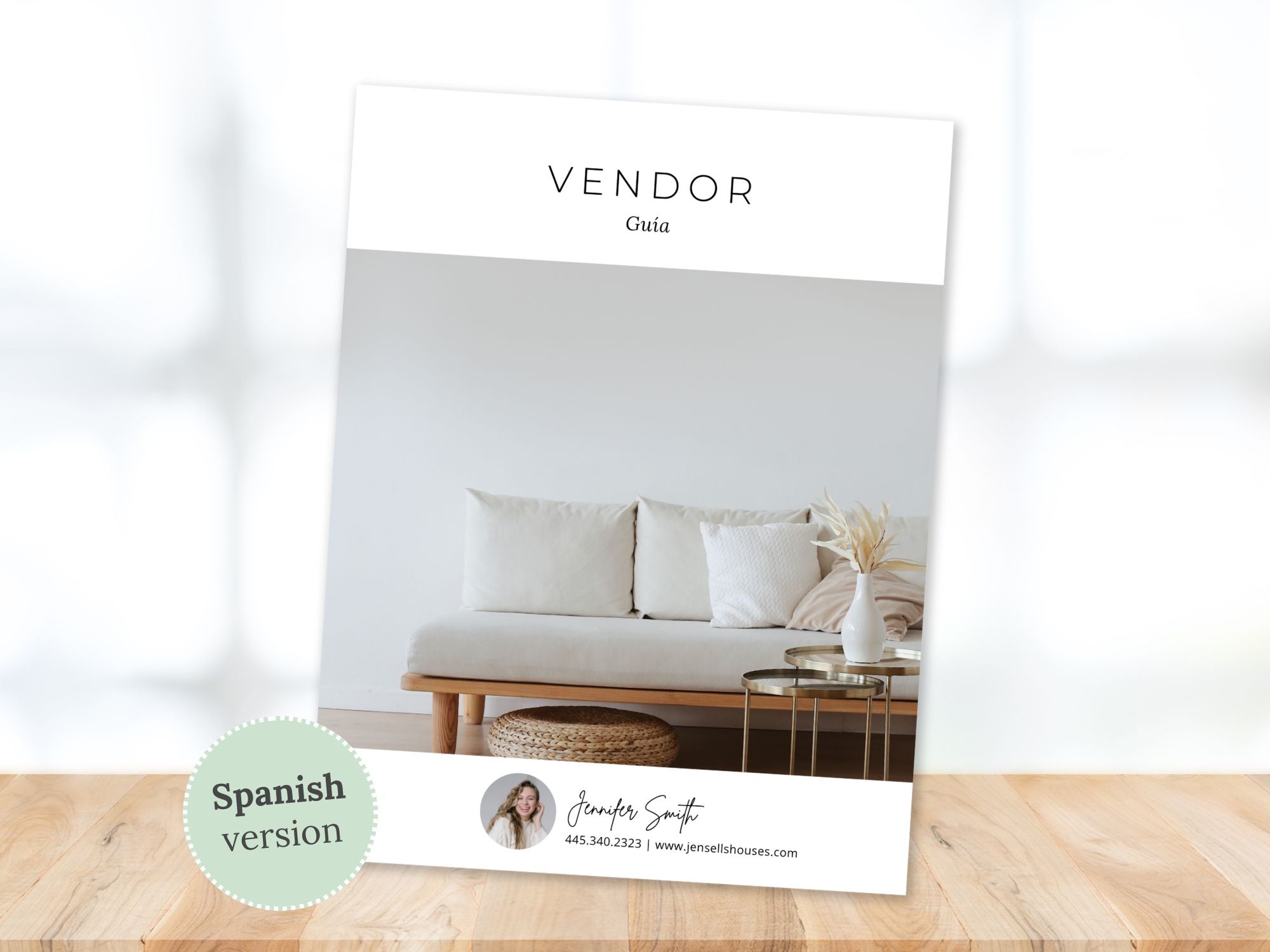 Spanish Minimal Vendor Guide showcasing trusted vendors for real estate clients.