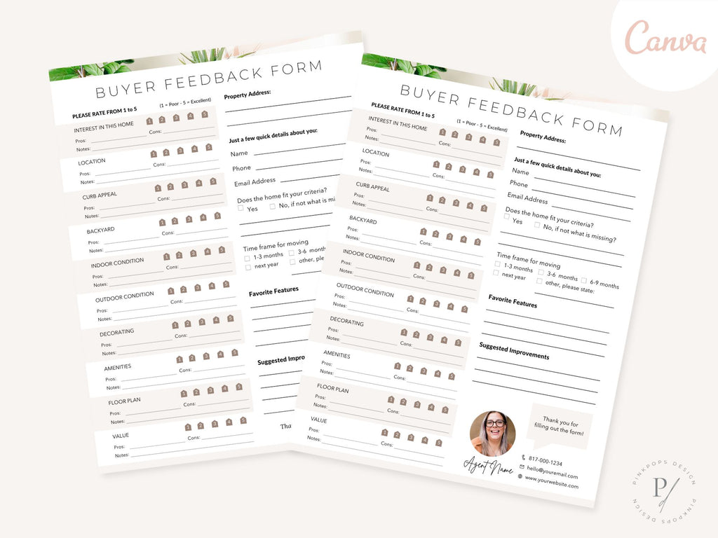 Real Estate Buyer Feedback Form - Editable template for collecting valuable feedback from potential buyers in the real estate market.