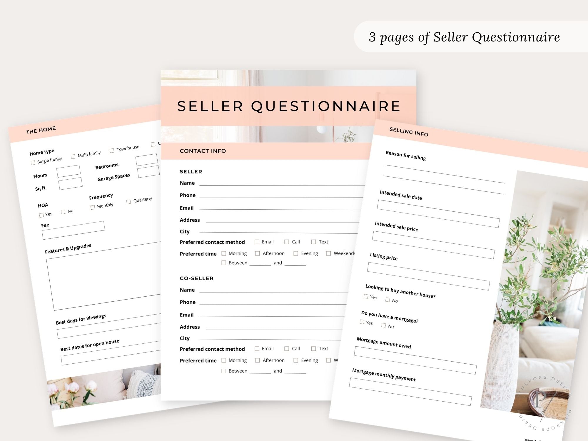 Real Estate Blush Buyer & Seller Questionnaire Bundle - Versatile and editable templates for seamless communication in an elegant blush color scheme.
