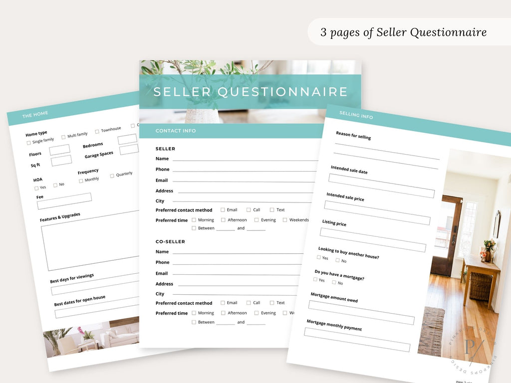 Real Estate Teal Buyer & Seller Questionnaire Bundle - Comprehensive and editable templates for streamlined communication in the vibrant teal color scheme.