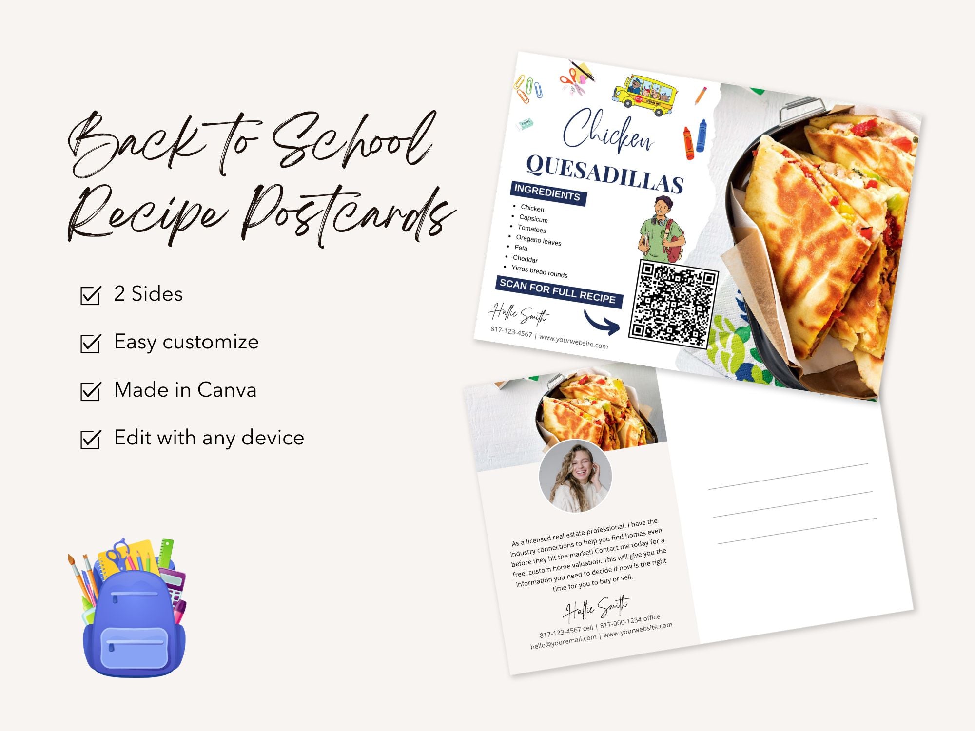 Back to School Real Estate Recipe Postcards - Themed postcards with delicious recipes and real estate tips for the new school year.