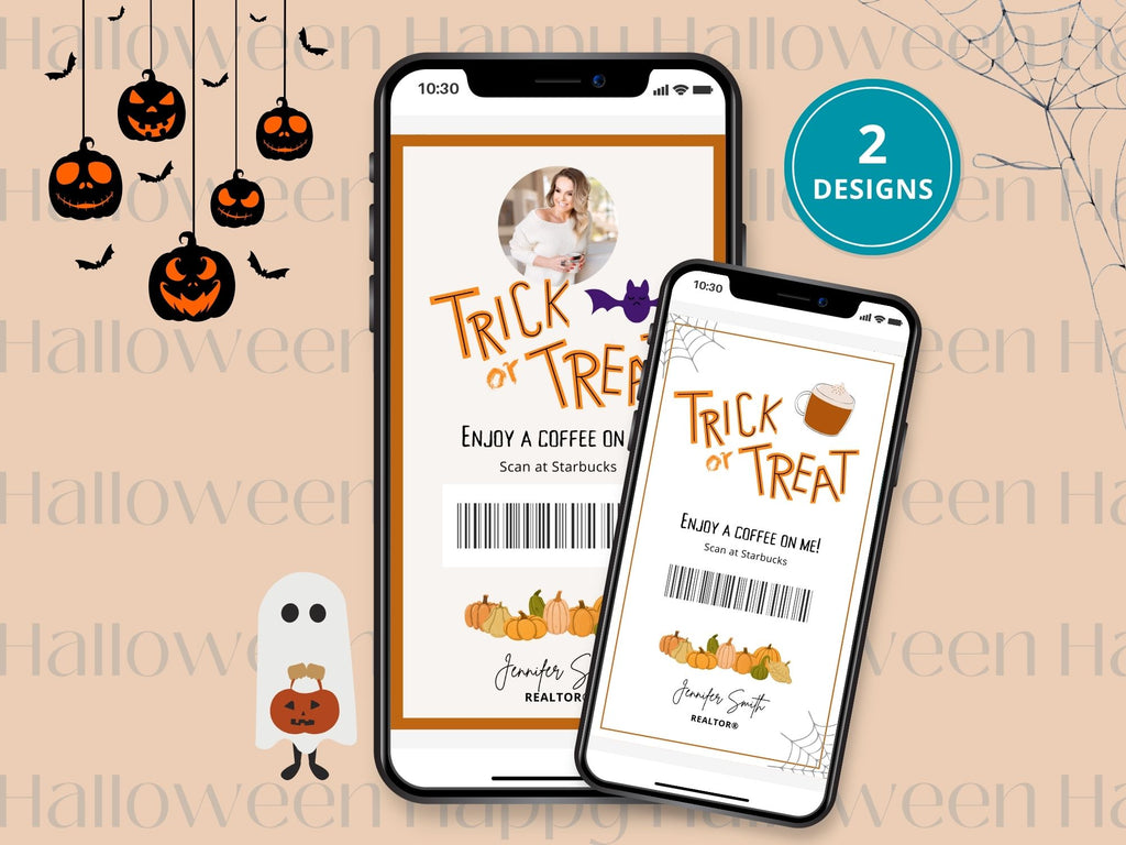 Real Estate Textable Halloween Coffee Gift Card - Innovative and festive gift card for expressing appreciation and sending warm wishes during the Halloween season, all with the convenience of a textable format.